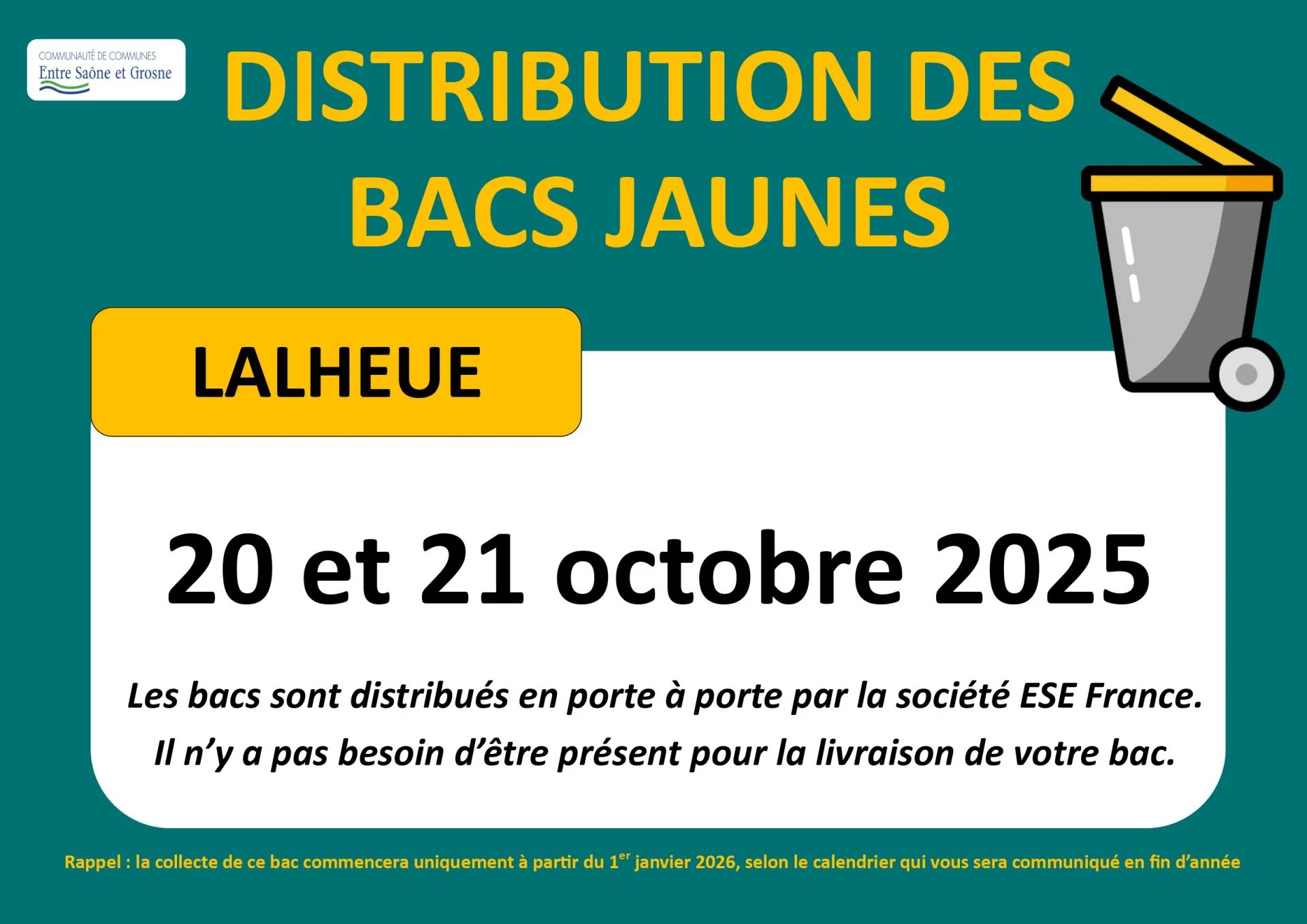 Planning livraison bacs jaunes lalheue